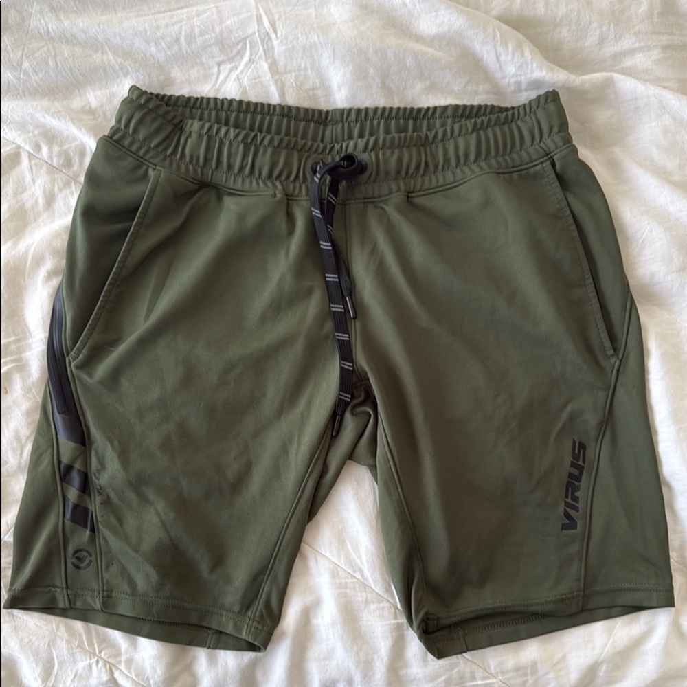 Virus Green Athletic Shorts Elastic Waistband